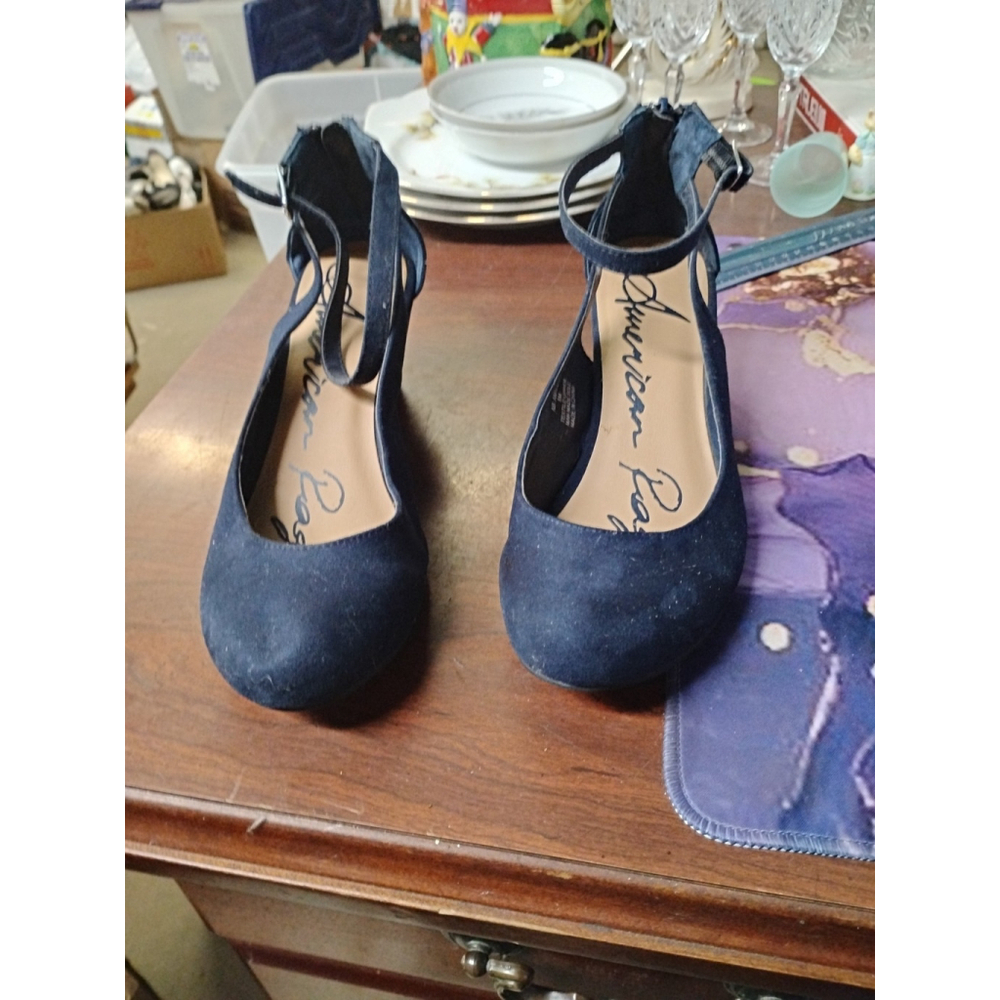 Blue Suede American Rag CIE Amiley Women's Ankle Strap Wedges Shoes Size 7M